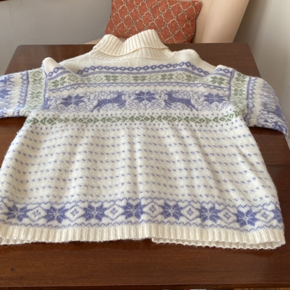 ALPS Nordic Design Cream, Green, & Lavender Wool Reindeer Sweater Womens Large - Picture 8 of 13
